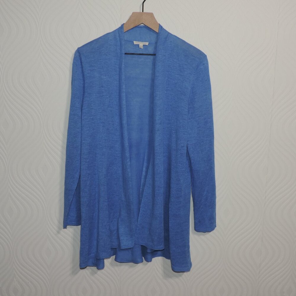 Eileen Fisher Cardigan Size Large Open Front Organic Linen French Blue